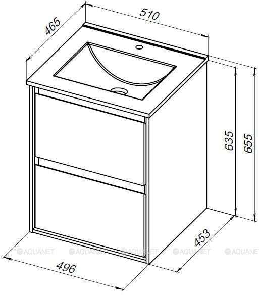 Милан 50 тумба дуб рошелье для ванной комнаты с накладной керамической раковиной Flash 505*465*195 Aquanet