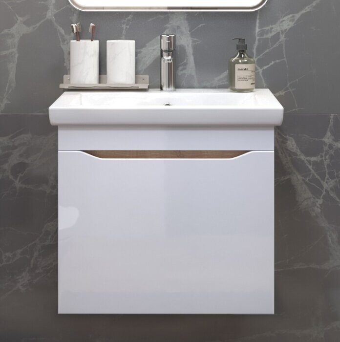 Grani 600-0-1 тумба навесная дуб золотой для ванной комнаты с умывальником Como 60