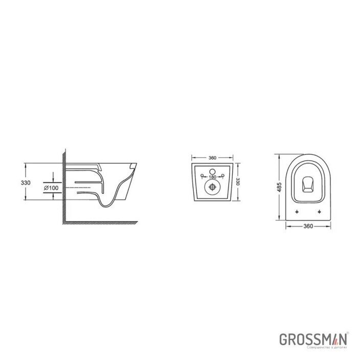 Grossman GR-4477GMSQ подвесной безободковый унитаз серый матовый с сидением Торнадо