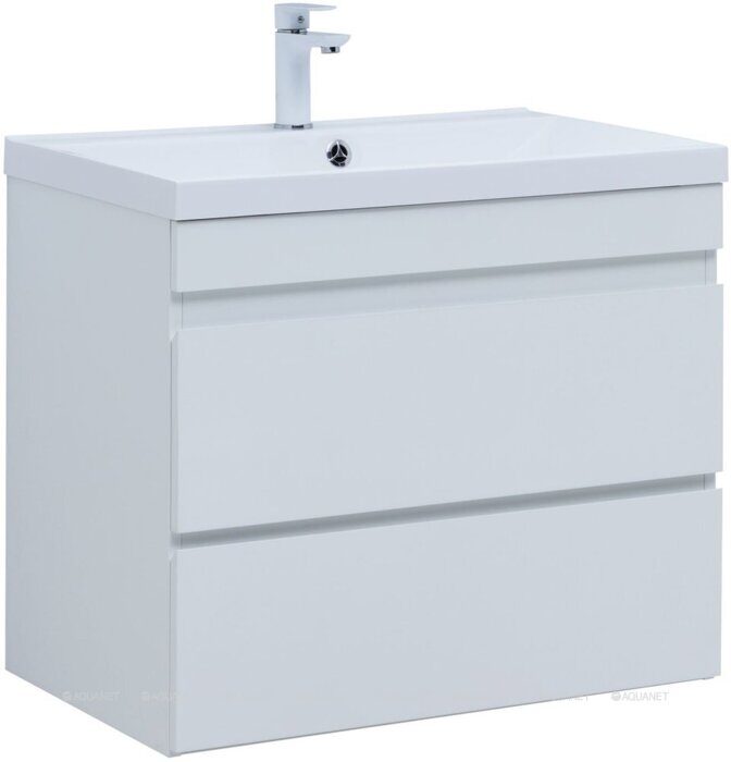 Нота new 75 тумба белый глянец для ванной комнаты с раковиной-столешницей Нота 75 Aquanet