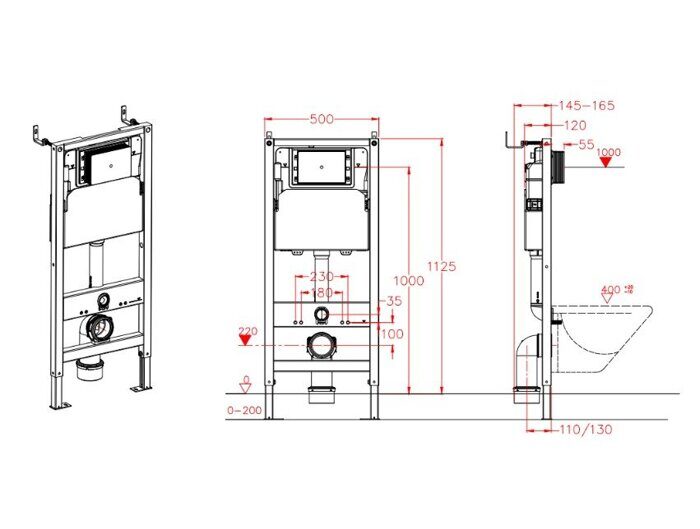 Комплект B93UQ-OK-SET подвесной унитаз Calypso CS93UQ-OK и инсталляции CS501A без кнопки, красная/белая