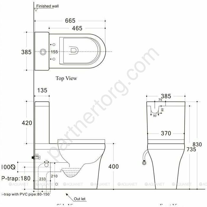 Rimless Nova-C1 BL-101N-TPT-A безободковый напольный унитаз с сидением Soft Close Aquanet
