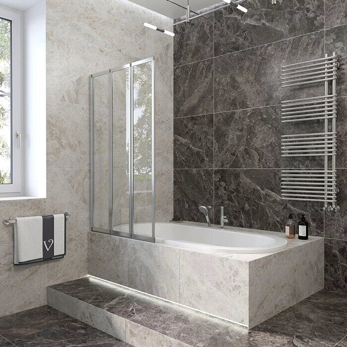 Veconi PL73L-120-01-19C4 шторка на ванну складная 120х150 см, профиль хром