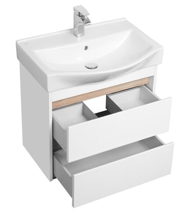 Нортон 65 см тумба белая/дуб эндгрейн для ванной комнаты с раковиной Беверли 65 Aquaton