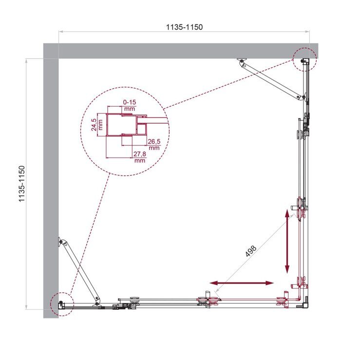 BelBagno LUCE-A-22-90+25-C-Cr душевой уголок 115х115х195 см, дверь раздвижная, стекло прозрачное, профиль хром