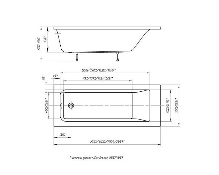 Калибри ванна акриловая Aquatek 180х80 см
