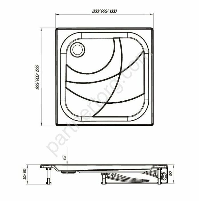 Freya NEW душевой поддон акриловый с панелями 90х90 квадратный 1 Марка