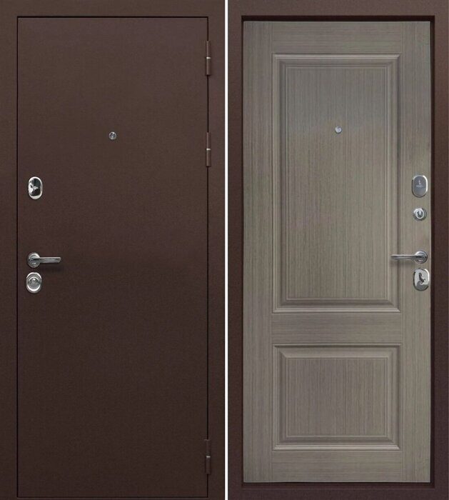 Тайга 9см Серый клен дверь входная Темный медный антик, Серый клен