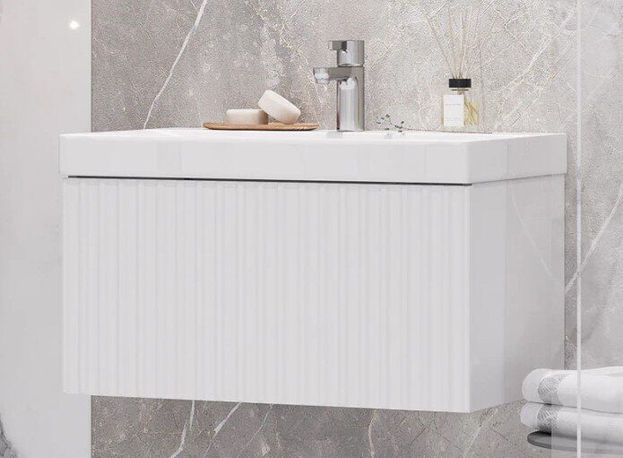 Compo 70-0-1 Velvex подвесная тумба белая для ванной комнаты с керамической раковиной  9696-70