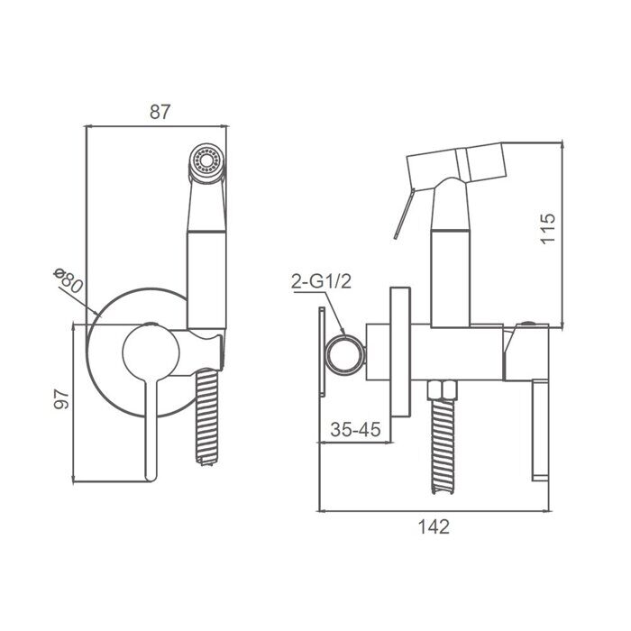 S221.52.05 Splenka Смеситель с гигиеническим душем встраиваемый, сатин