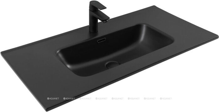 Flat 90 раковина-столешница черная матовая с отверстием под смеситель Aquanet