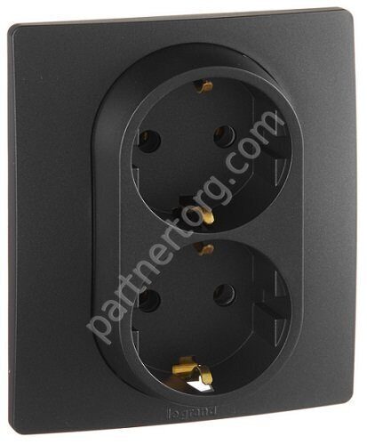 Legrand Etika cиловая розетка двойная 2x2К+З 16А 250В, винтовые зажимы, цвет антрацит
