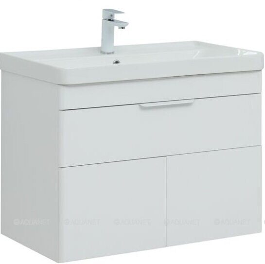 Ирис new 80 тумба подвесная белый глянец 1 ящик 2 фасада для ванной комнаты Aquanet