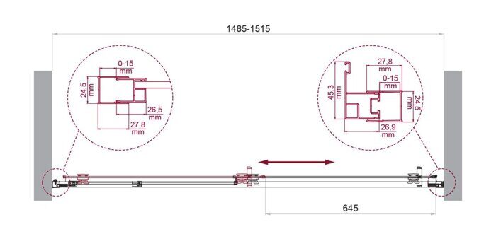 BelBagno LUCE-BF-1-150-C-Cr душевая дверь 150х195см раздвижная, стекло прозрачное, профиль хром