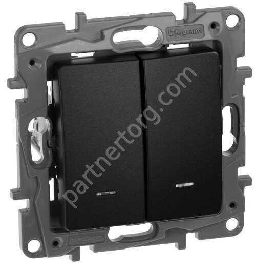 Legrand Etika переключатель 2-х клавишный 10АX 250В, с подсветкой, цвет антрацит