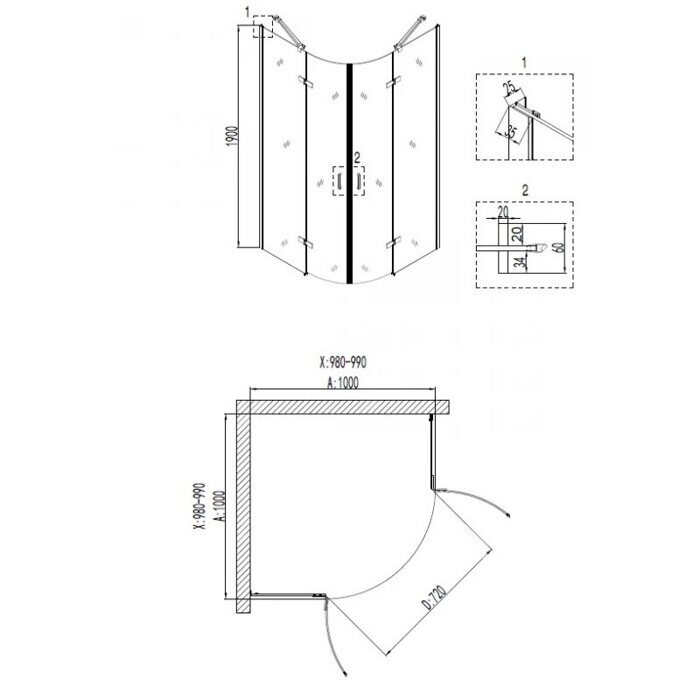 Niagara Nova NG-6616-08 душевое ограждение 100х100см, распашная дверь