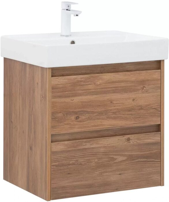 Nova Lite 60 тумба дуб шоколадный для ванной комнаты 2 ящика с раковиной-столешницей Латина 60 Aquanet