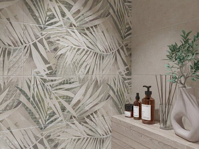 Desert Oasis 1 настенная плитка бежевая матовая sugar-эффект декофон листья 31х63см Azori