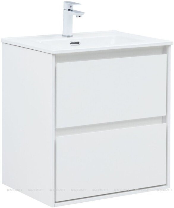 Милан 60 тумба белый глянец для ванной комнаты с накладной керамической раковиной Flash 605*465*195 Aquanet