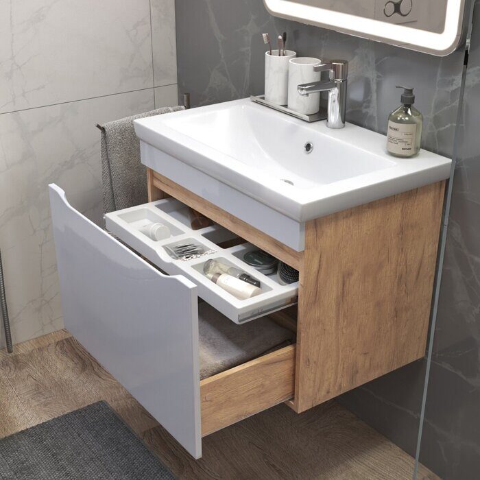 Grani 700-0-1 тумба навесная дуб золотой для ванной комнаты с умывальником Como 70