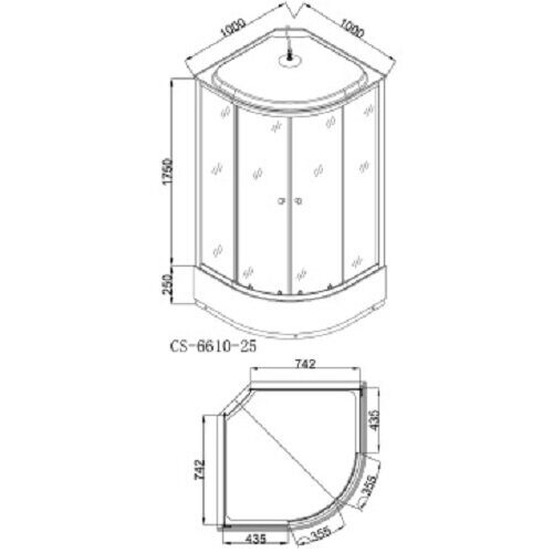 Loranto CS-6610-25GB 100, 100*100*215 душевая кабина, поддон 25см, тонированное стекло, стены чёрные кирпич