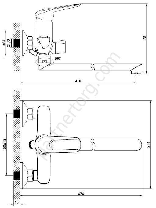 Male Iddis смеситель для ванны с длинным изливом MALSBL2i10