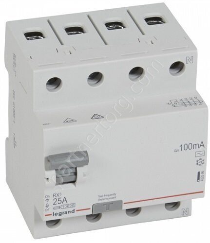 Выключатель дифференциального тока (УЗО) RX3 4П 25А 100 мА AC Legrand