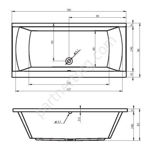 Джулия прямоугольная акриловая ванна Riho 190х90см