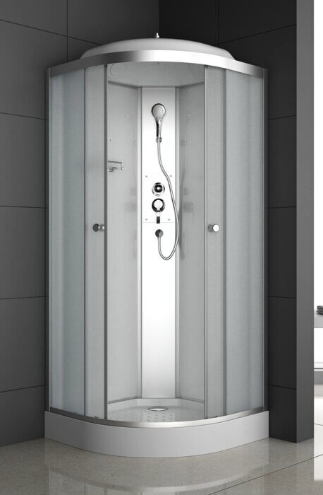 ODA-8402 душевая кабина угловая полукруглая 100х100, матовое стекло, низкий поддон