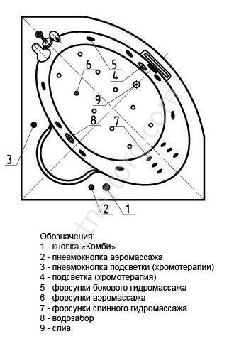 Калипсо ванна акриловая угловая Aquatek 146х146см с каркасом и сливом-переливом