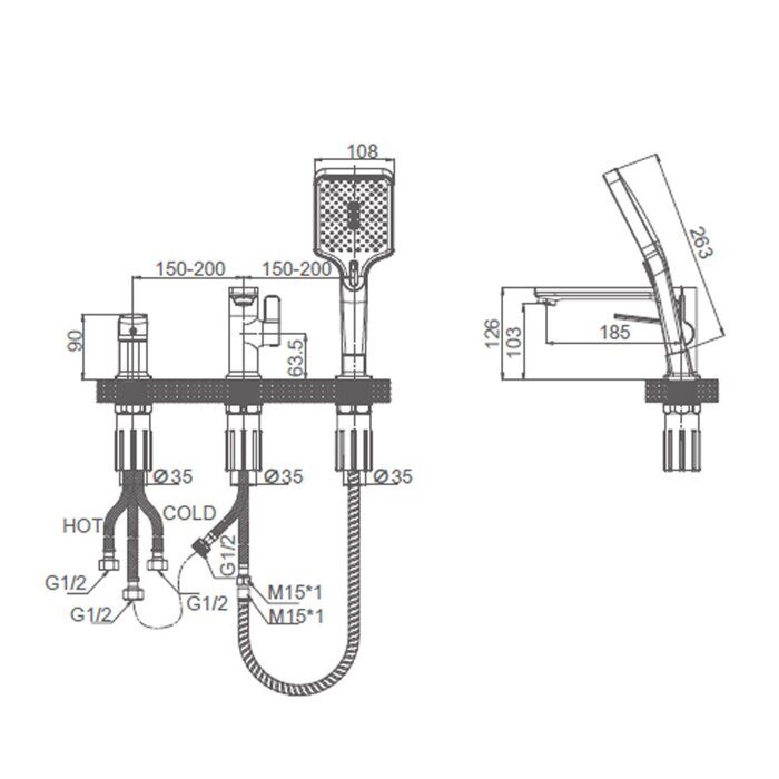 S30.31 Splenka Смеситель для ванны с душем на 3 отверстия, хром
