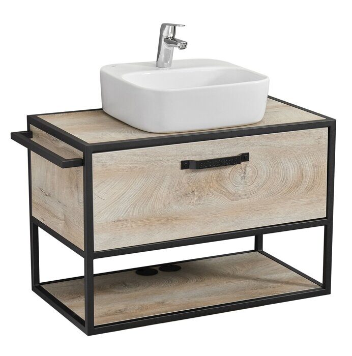 Лофт Фабрик 80 см тумба подвесная дуб эндгрейн для ванной комнаты со столешницей Aquaton