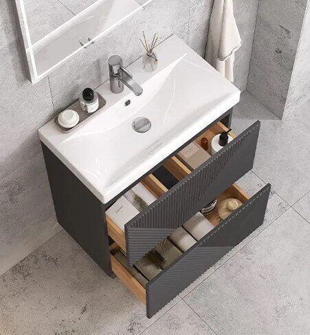 Edge 700-0-2 Velvex напольная тумба графит для ванной комнаты с керамической раковиной  9696-70
