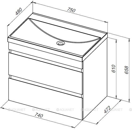 Нота new 75 тумба дуб веллингтон табак для ванной комнаты с раковиной-столешницей Нота 75 Aquanet